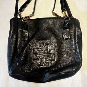 Tory Burch Black Pebbled Lambskin Leather Purse with Detachable Crossbody Strap